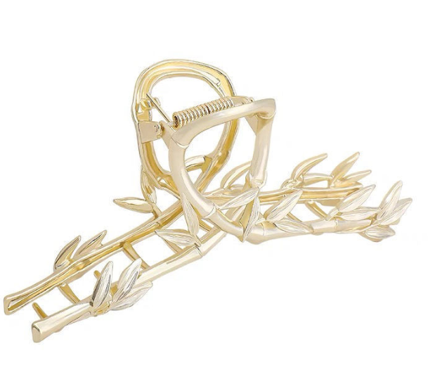Gold-tone twig and leaf hair claw clip