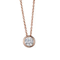 Rose gold-tone bezel zircon pendant necklace on a white background